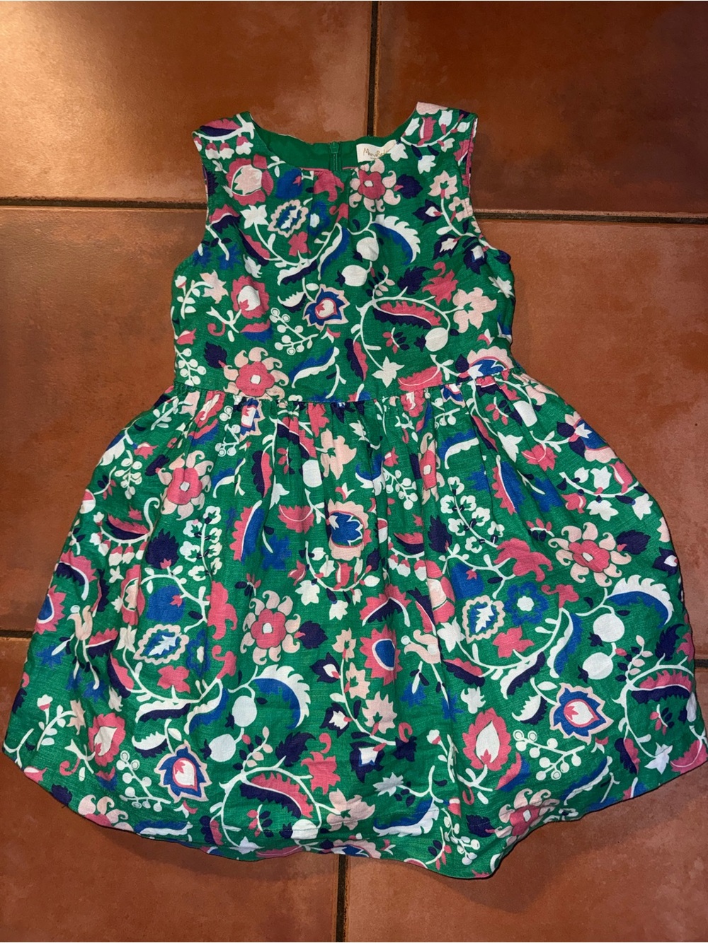 Mini Boden Green Floral Sundress with Pink & Blue Accents